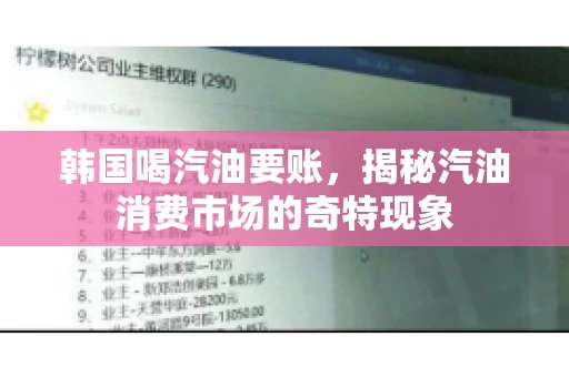 韩国喝汽油要账，揭秘汽油消费市场的奇特现象