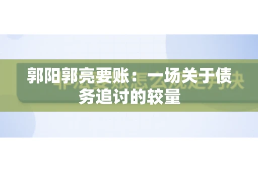 郭阳郭亮要账：一场关于债务追讨的较量