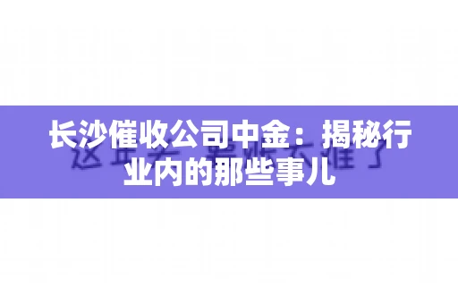 长沙催收公司中金：揭秘行业内的那些事儿